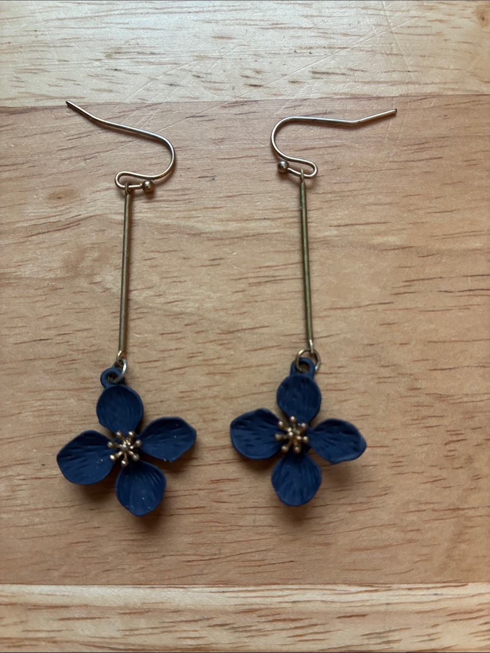 Navy Flower Dangle Earrings - Women Jewelry